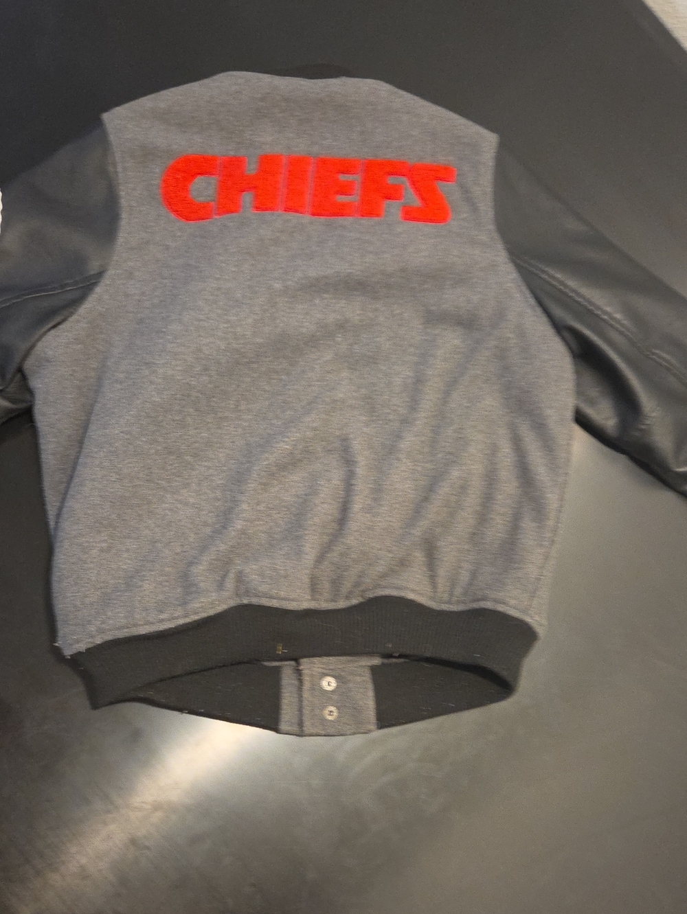 Kids Grey and Black 'CHIEFS' Varsity Jacket with Red Lettering